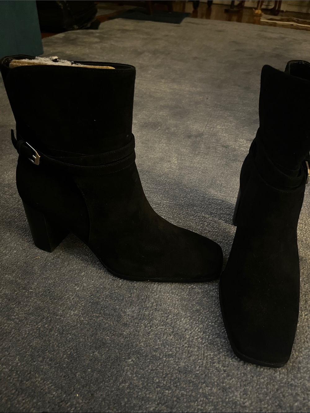 Ann Taylor Black Suede Wrap-Strap Ankle Booties
